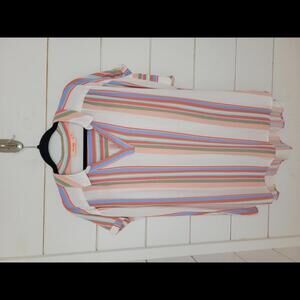 Evri 2XL white pink & blue stripe lightweight blouse